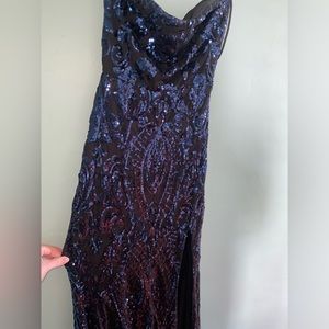 Size S Black w/ Navy Blue Sequin Prom Dress